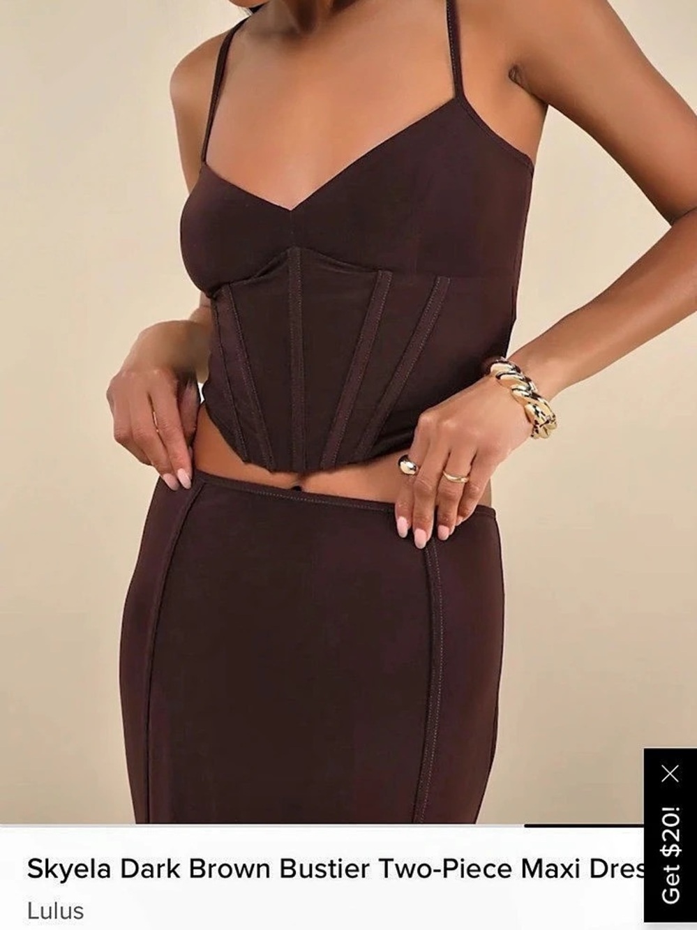 Lulus Skyela Dark Brown Bustier Two-Piece Maxi Dress.  Medium top Large skirt - Picture 3 of 9